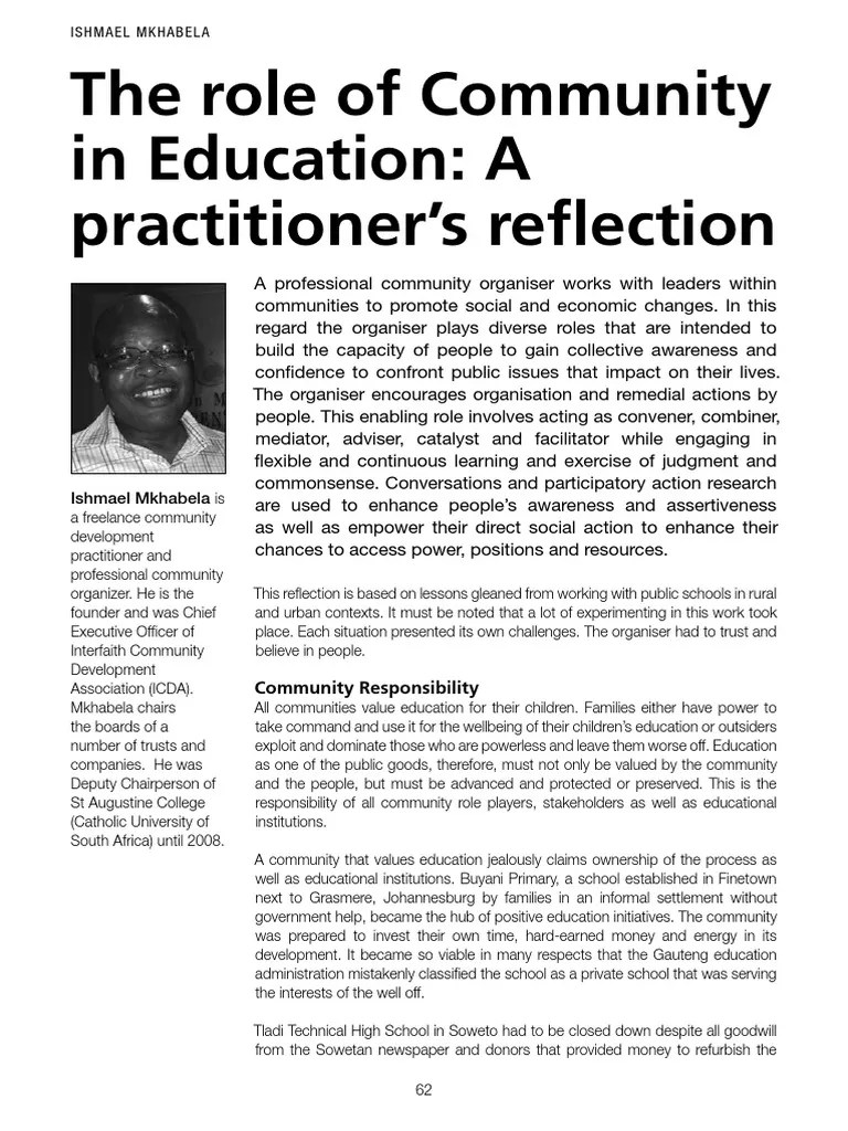 The Role Of Community In Education A Practitioner2019s Reflection | PDF | Community | Mentorship