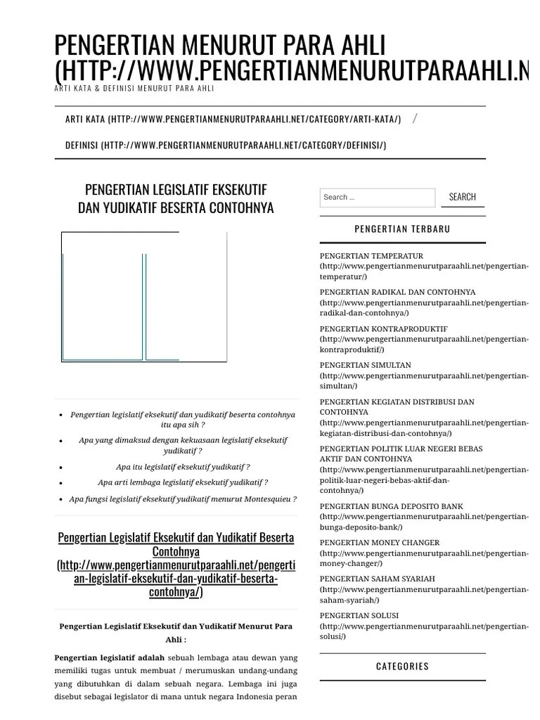 Pengertian Legislatif Eksekutif Dan Yudikatif Beserta Contohnya - Pengertian  Menurut para Ahli | PDF