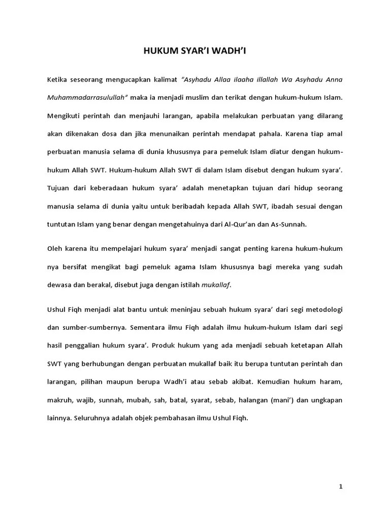 Makalah Hukum Wadh&rsquo;i | PDF