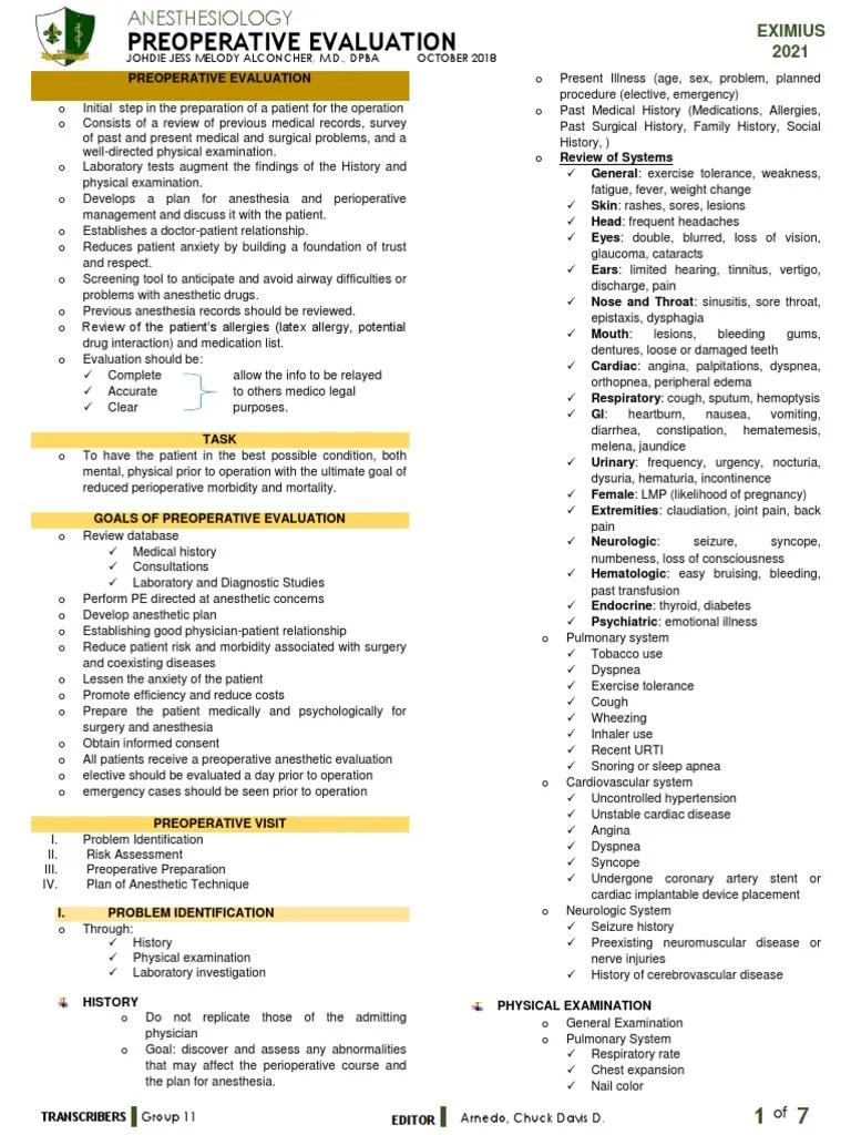 Preoperative Evaluation | PDF | Anesthesia | Myocardial Infarction