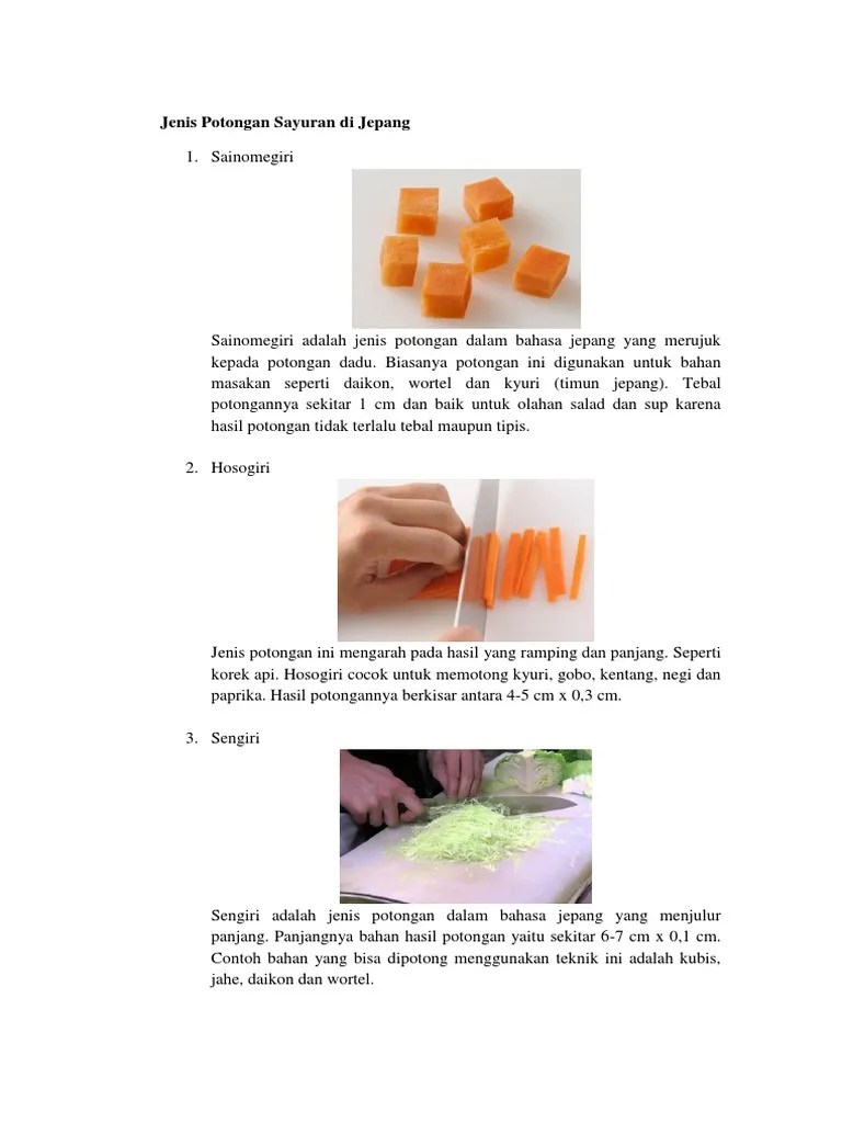 Jenis Potongan Sayuran Di Jepang | PDF