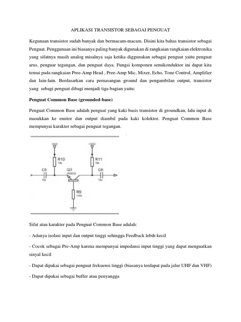 Aplikasi Transistor Sebagai Penguat