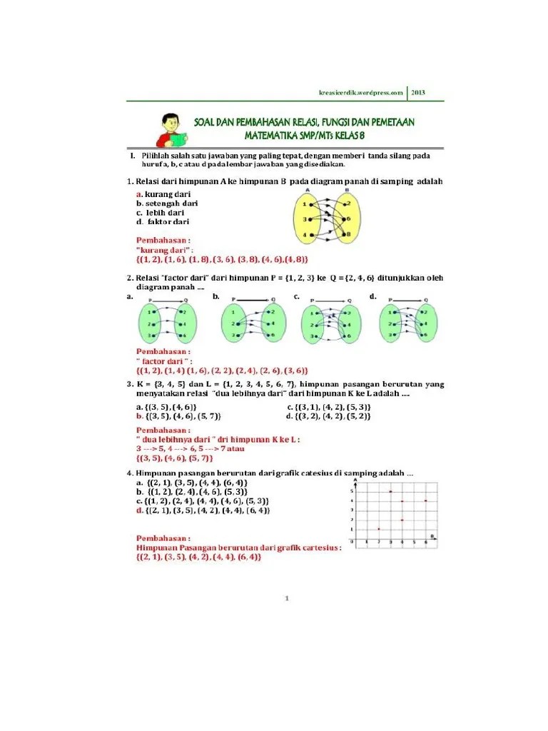 8 4 1 Soal Dan Pembahasan Nilai Fungsi Matematika Sltp Kelas 8 Contoh soal relasi dan fungsi pembahasannya soalfismat.