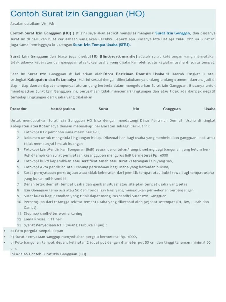 Contoh Surat Izin Gangguan | PDF