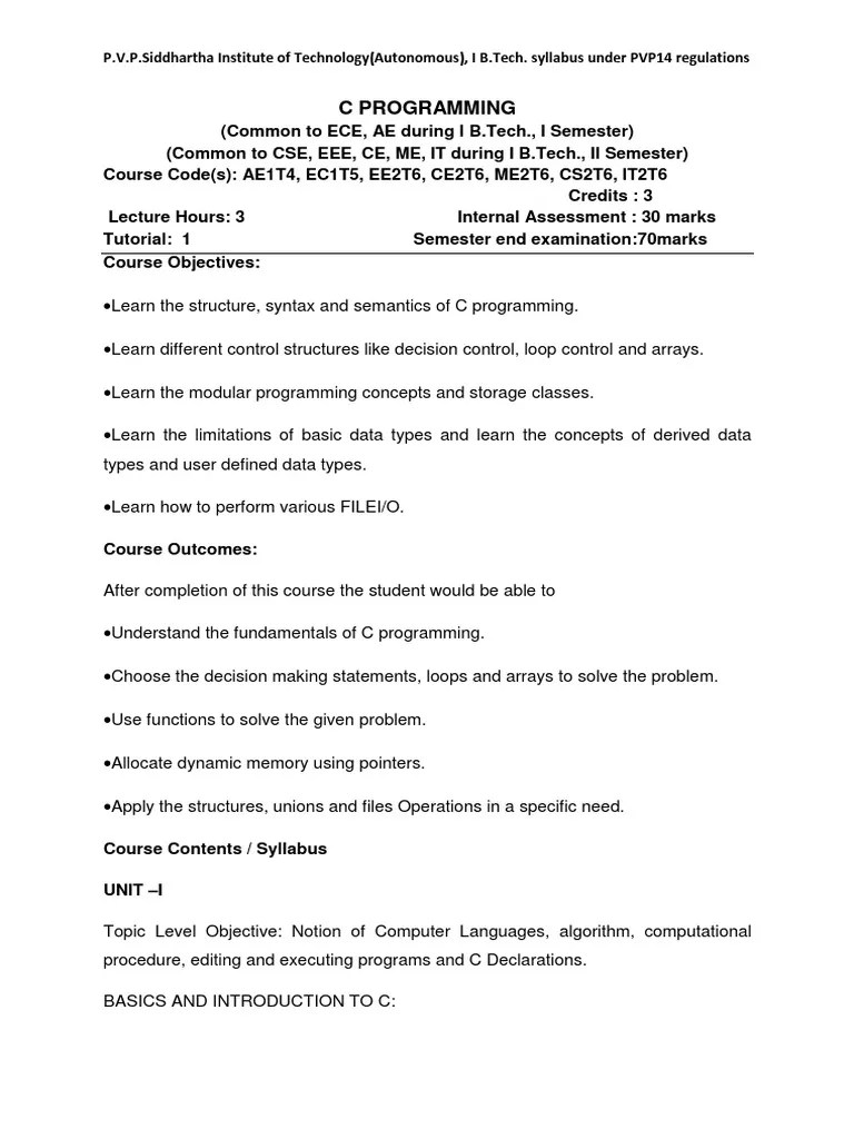 C Syllabus | PDF | C (Programming Language) | Pointer (Computer ...