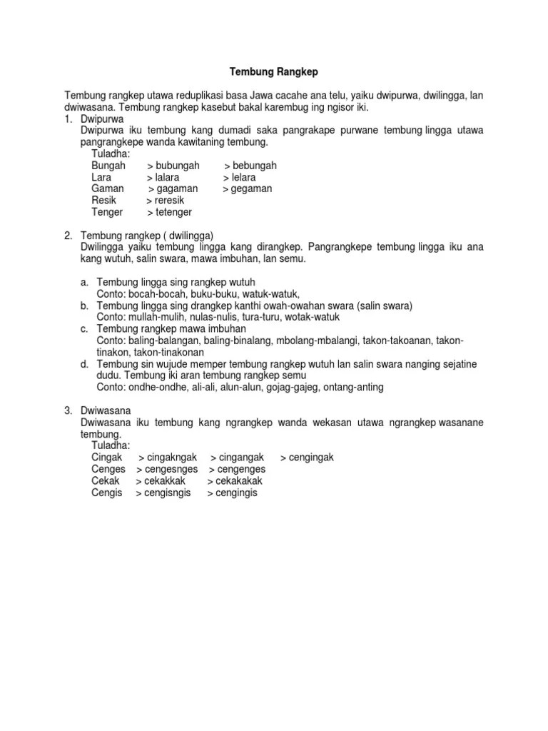 Pacelathon yaiku gunemane wong loro utawa luwih kanthi takon, mangsuli. Tembung Rangkep Pdf