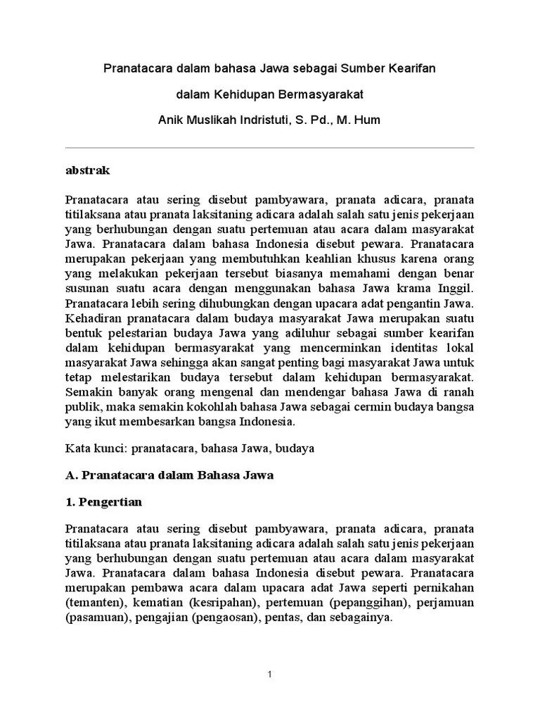 33 Pranatacara Dalam Bahasa Jawa Sebagai Sumber Kearifan | PDF
