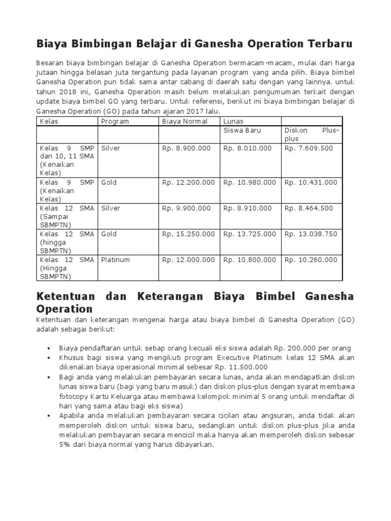 Soal try out ganesha operation smp 2014. Biaya Bimbingan Belajar Di Ganesha Operation Terbaru Pdf