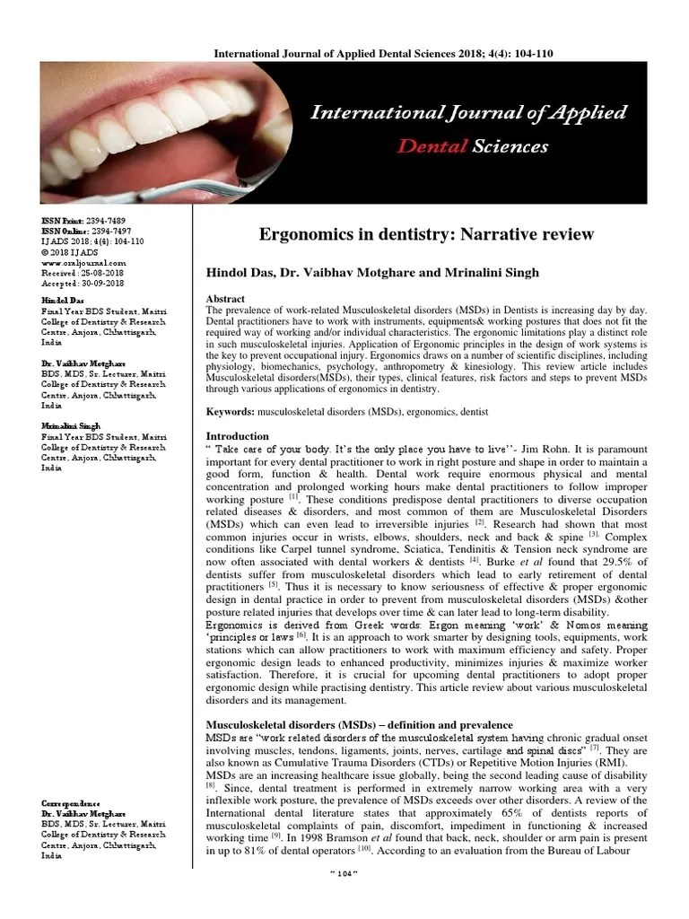 Ergonomics In Dentistry: Narrative Review - International Journal Of Applied Dental Sciences ...