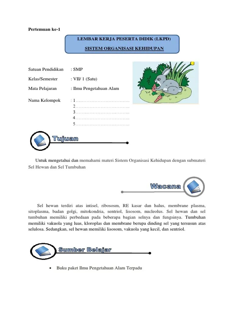 Tubuh makhluk hidup ada yang tersusun dari satu sel disebut …. Lkpd Sistem Organisasi Kehidupan Guru Pdf