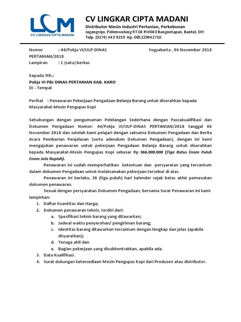 Contoh surat penawaran barang ke perusahaan 8211 menawarkan suatu barang . Contoh Surat Penawaran Lelang Tender Yayahpunyablog