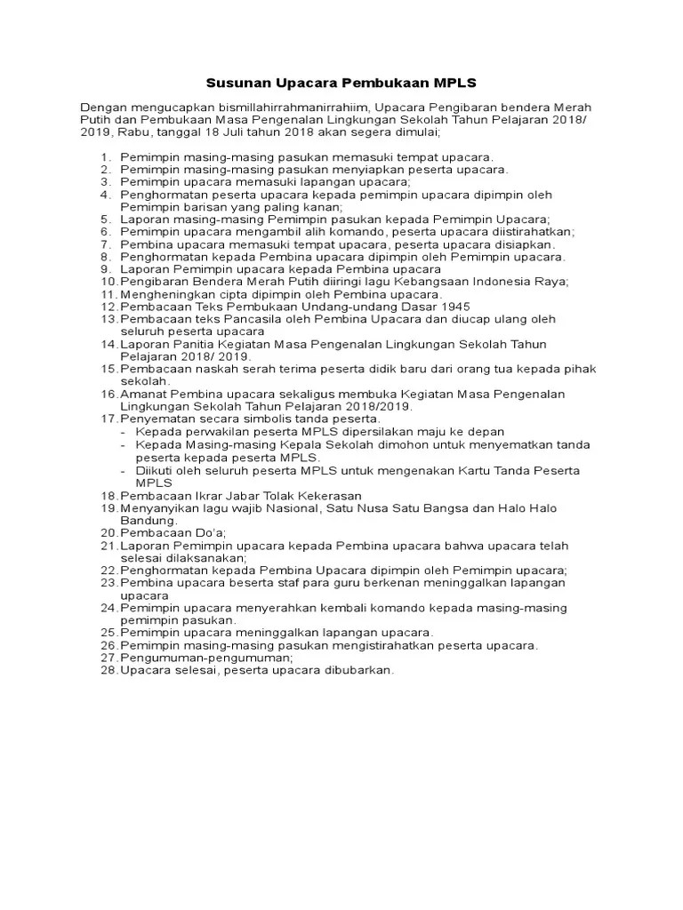 Susunan Upacara Pembukaan MPLS | PDF