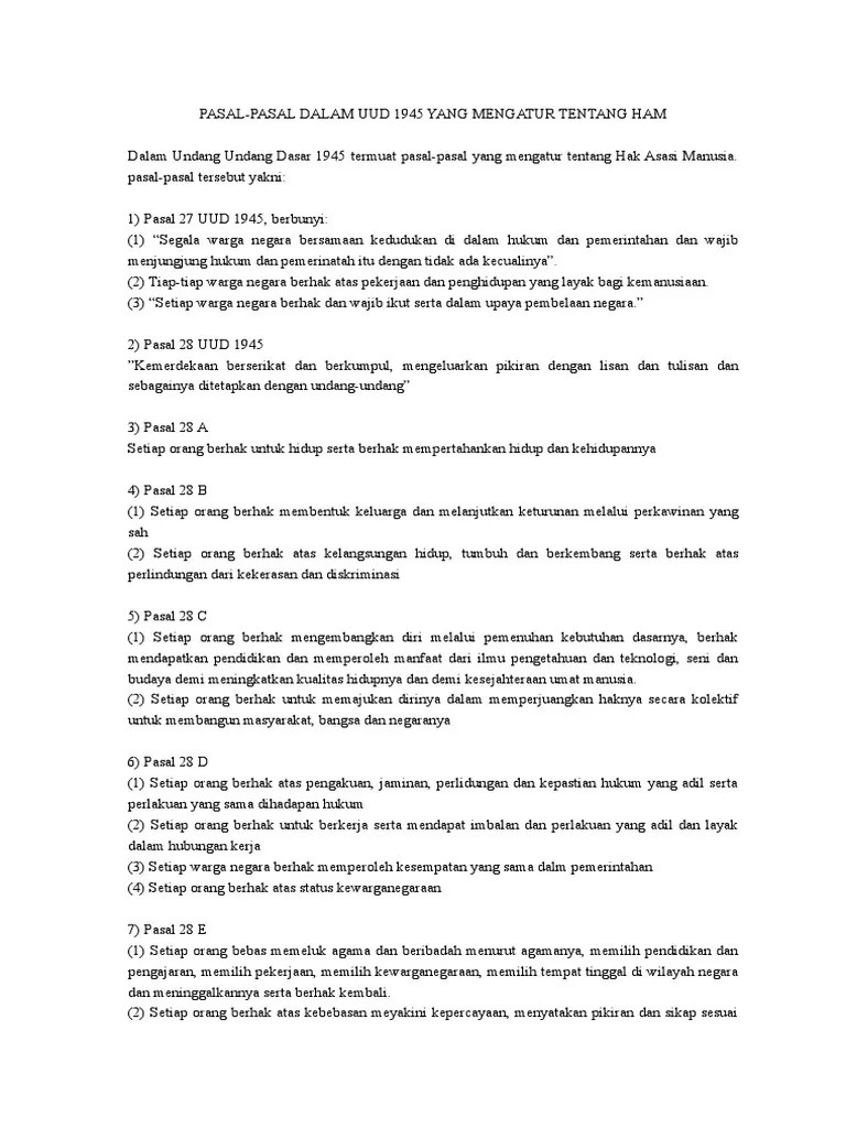 Pasal-Pasal Dalam Uud 1945 Yang Mengatur | PDF
