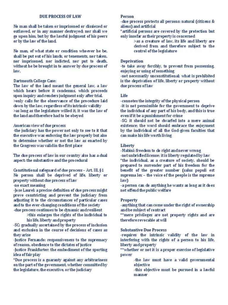 Due Process Notes | PDF | Due Process | Due Process Clause