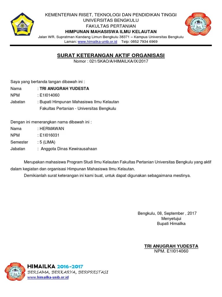 Contoh Surat Keterangan Aktif Anisasi Karangtaruna 