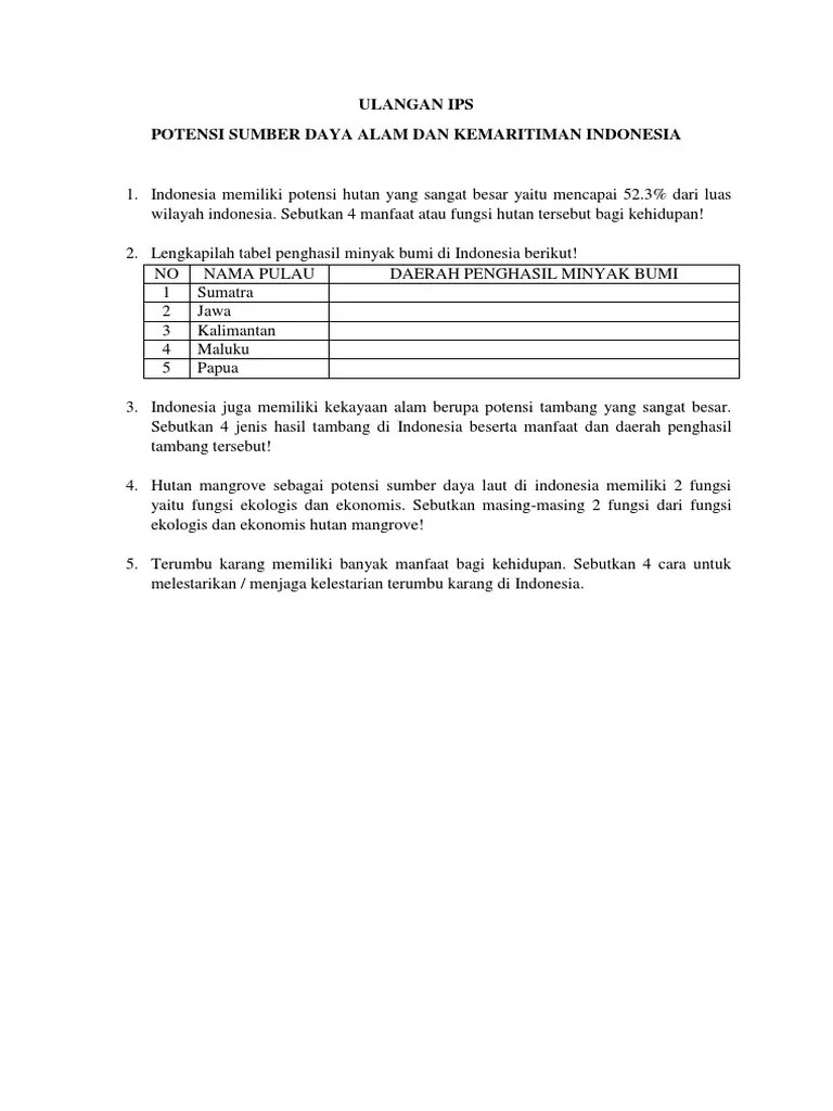 ULANGAN IPS Potensi Sda | PDF