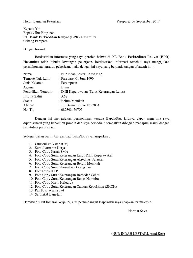 Contoh Surat Lamaran Pekerjaan Untuk Operasi Bisnis Tanpakoma 