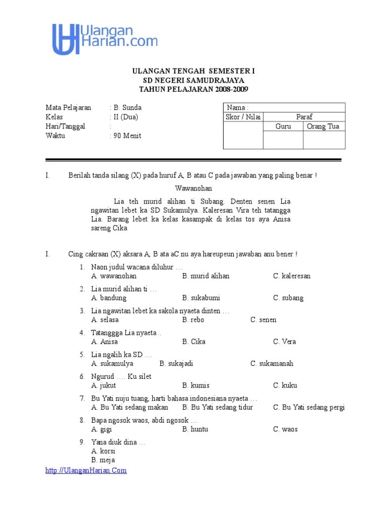 Pada mata pelajaran biologi kelas x mia sma negeri 1 sungai raya tahun. Soal Dan Jawaban Bahasa Sunda Kelas 4 Semester 1 / 21