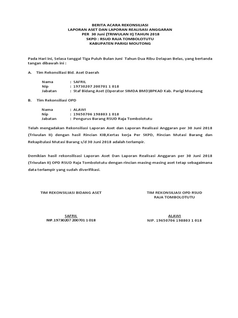 15 tahun 2004 tentang pertanggungjawaban keuangan negara. Berita Acara Rekonsiliasi Pdf