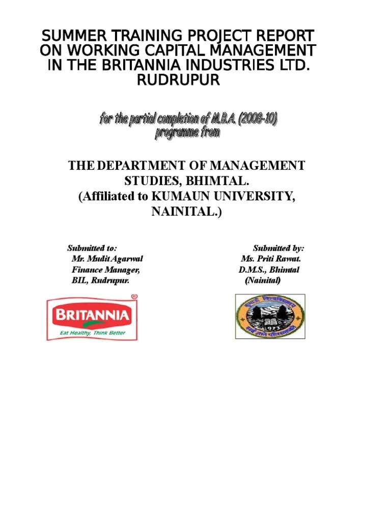 Mba Project | PDF | Working Capital | Financial Capital