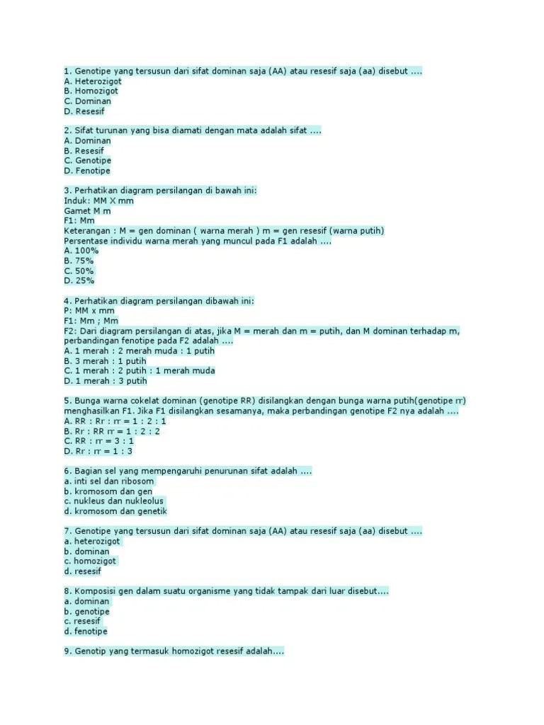 Ayah akan mewariskan materi genetik melalui sel sperma,. Soal Pdf
