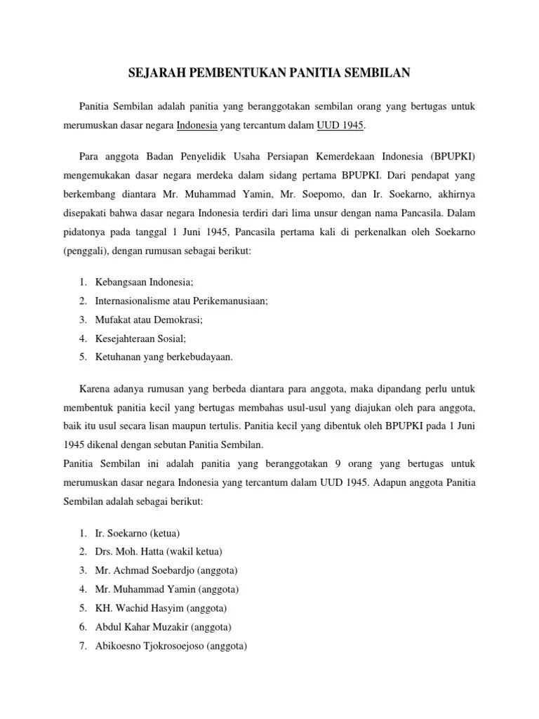 Sejarah Pembentukan Panitia Sembilan | PDF