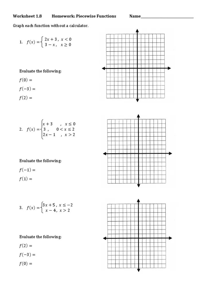 Piecewise Functions: Graphing And Evaluating Various Step Functions From Given Equations | PDF