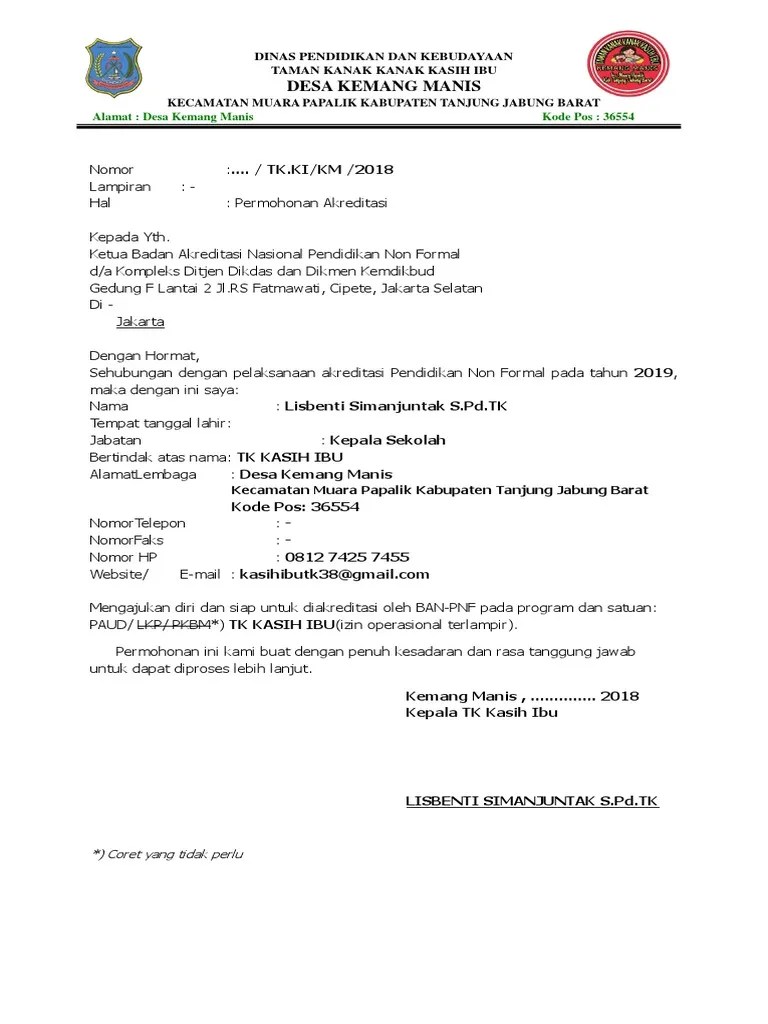 5.1.1 ketersediaan dokumen daftar inventaris keberadaan sarana bermain pada . Surat Permohonan Akreditasi Paud Pdf