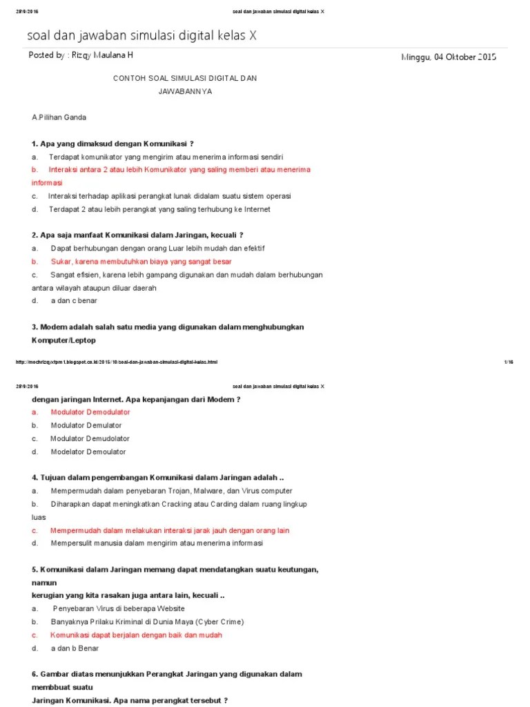 soal simdig pilihan ganda dan jawabannya 1. Soal Dan Jawaban Simulasi Digital Kelas X Pdf