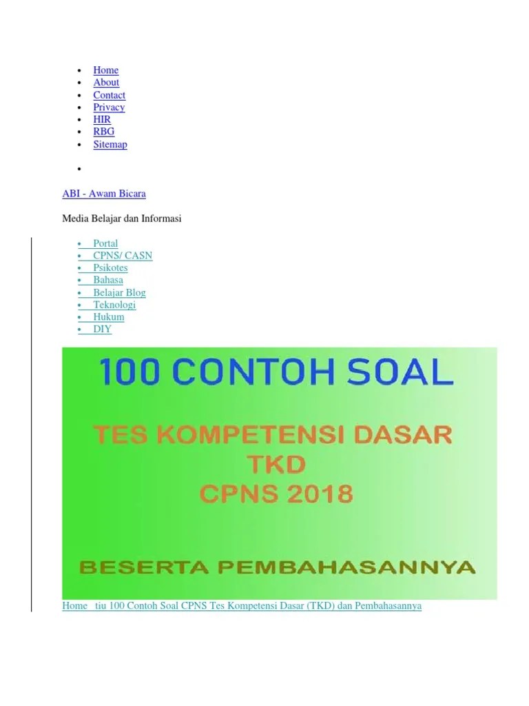 Contoh Soal Tkd Non Pns - 15+ Contoh Soal Tkd Cpns Beserta Pembahasannya - Contoh ...