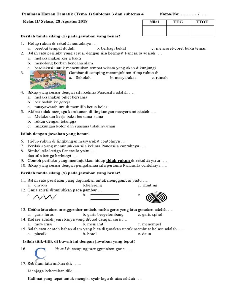 Tak hanya khusus untuk pelajaran tematik saja, soal matematika kelas 6 juga ada di sini. Ph Tematik Kelas 2 Sd Tema 1 Subtema 3 Kurtilas Pdf