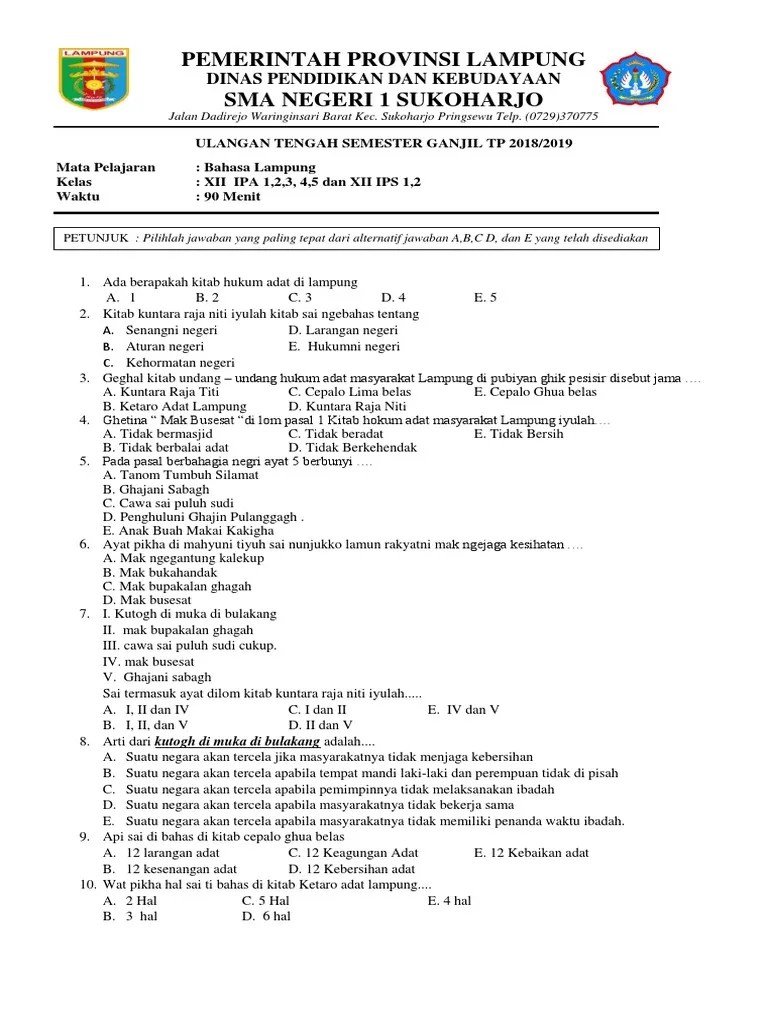 Soal uts pts sd kelas 3 . Bahasa Lampung Kelas 12 Pdf