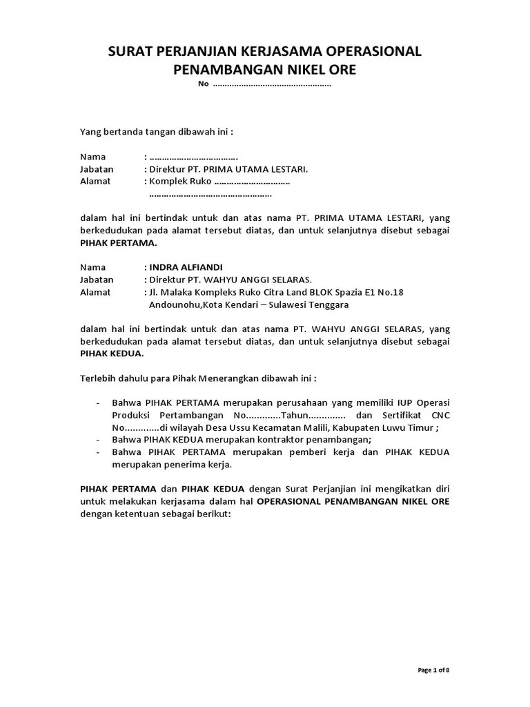 Pemilik barang dengan perusahaan bongkar muat. Surat Perjanjian Kerjasama Nikel Ore Pt Prima Utama Lestari Rev2 Pdf