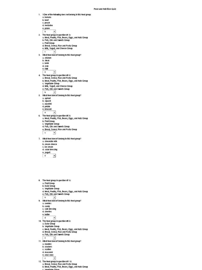 Food And Nutrition Quiz | PDF | Vitamin | Vitamin C