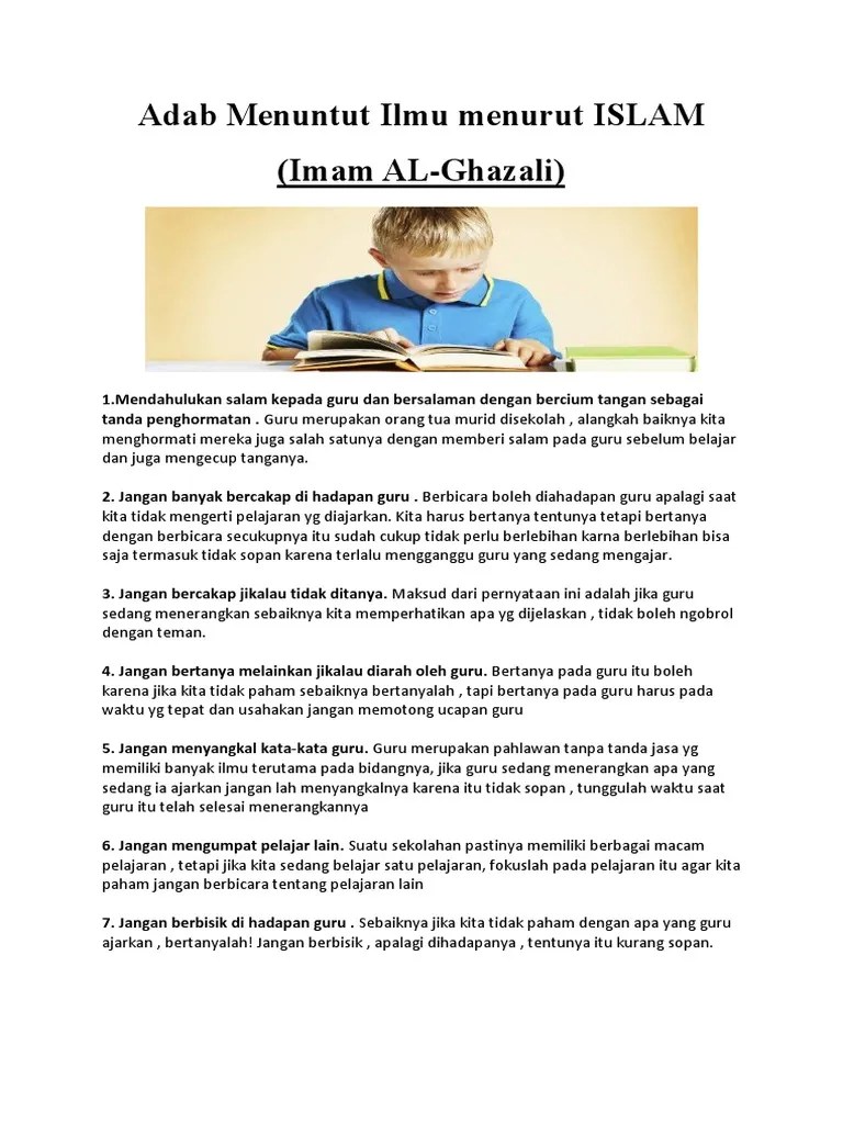 Sukses dalam menuntut ilmu tanpa meninggalkan syariat agama islam. Adab Menuntut Ilmu Menurut Islam Pdf