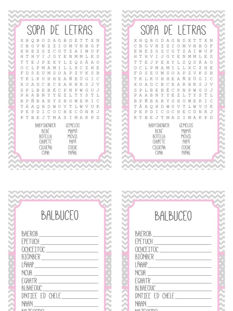 Crucigrama 80 Juegos Para Baby Shower Pdf Juegos Para Baby Shower