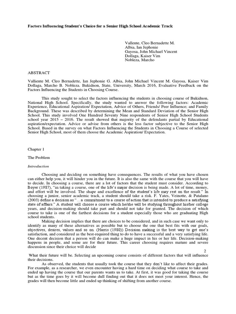 Factors Influencing Students Choice For | PDF | Students | Survey ...