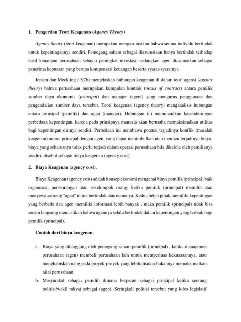 Pengertian Teori Keagenan | PDF
