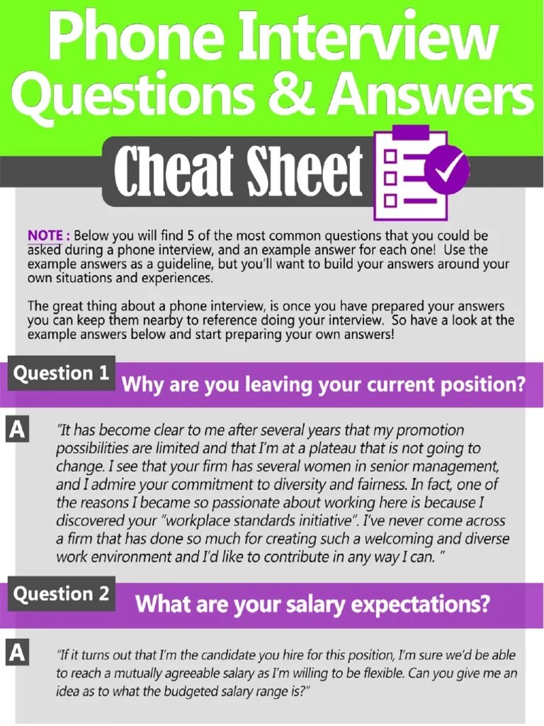 Phone Interview Cheat Sheet PDF | PDF