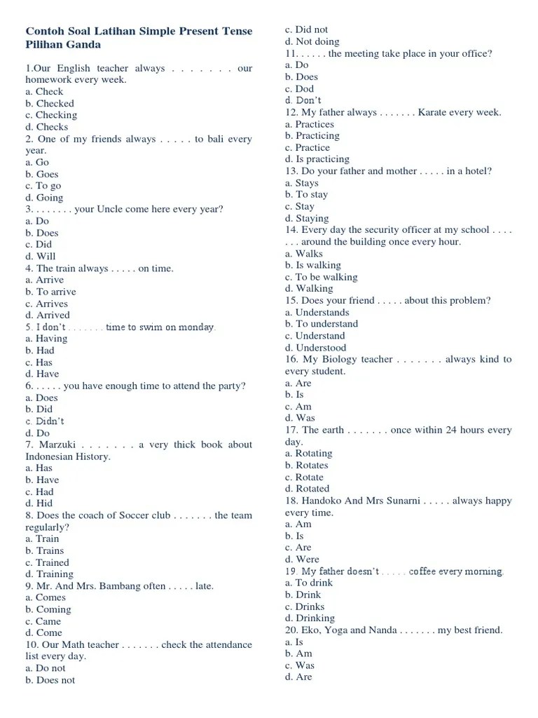 Contoh Soal Latihan Simple Present Tense Pilihan Ganda | PDF