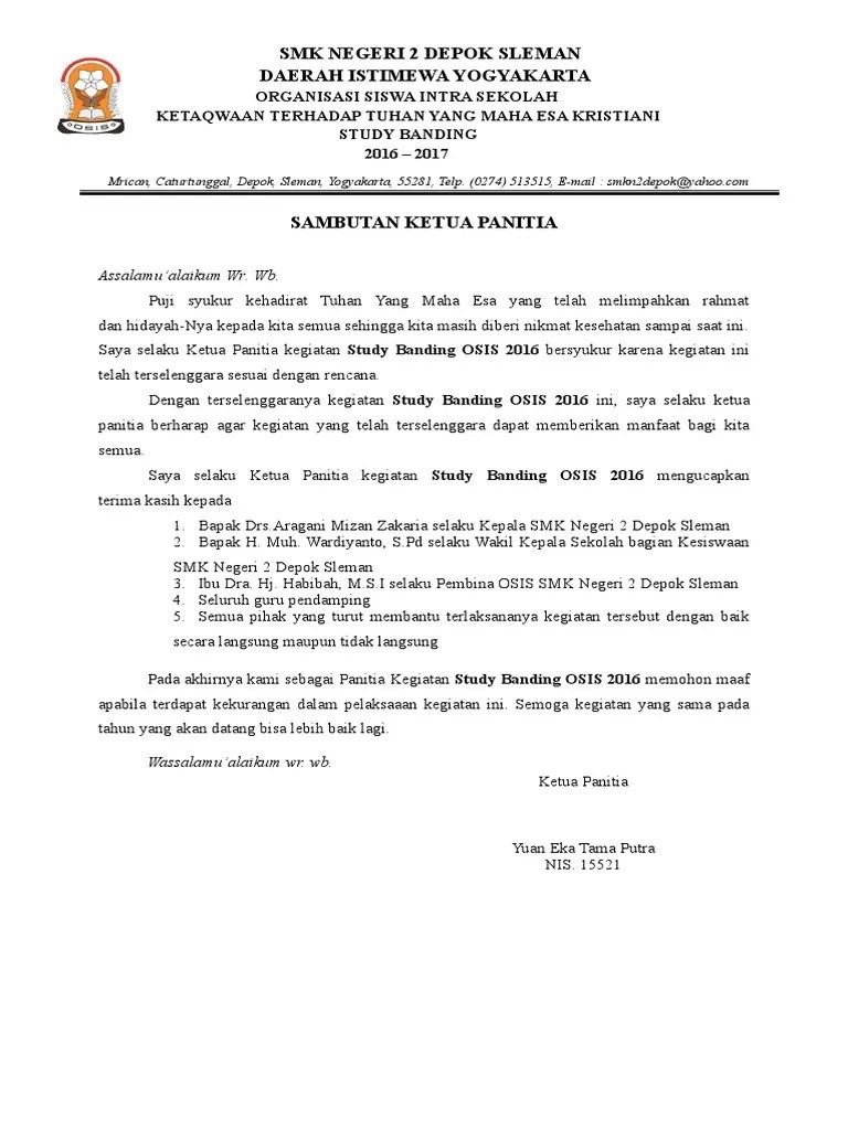 Contoh Sambutan Ketua Panitia Studi Banding - tukaffe.com