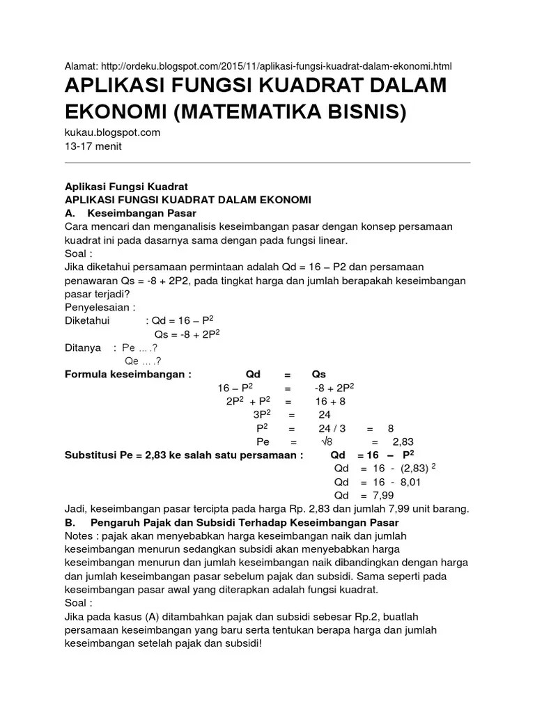 Contoh Soal Fungsi Kuadrat Matematika Ekonomi Dan Jawabannya Cara Golden