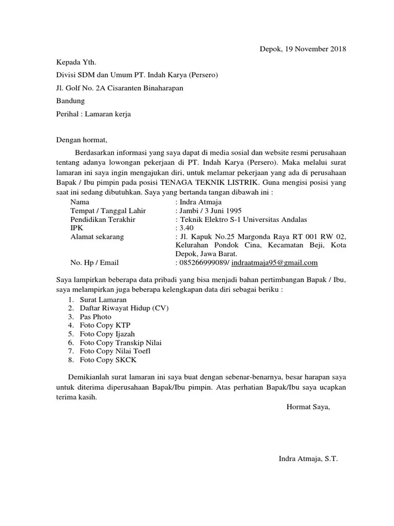 Para pencari kerja selalu mencari pekerjaan dengan membawa surat lamaran pekerjaan, namun banyak . Surat Lamaran Kerja B Indonesia Pdf