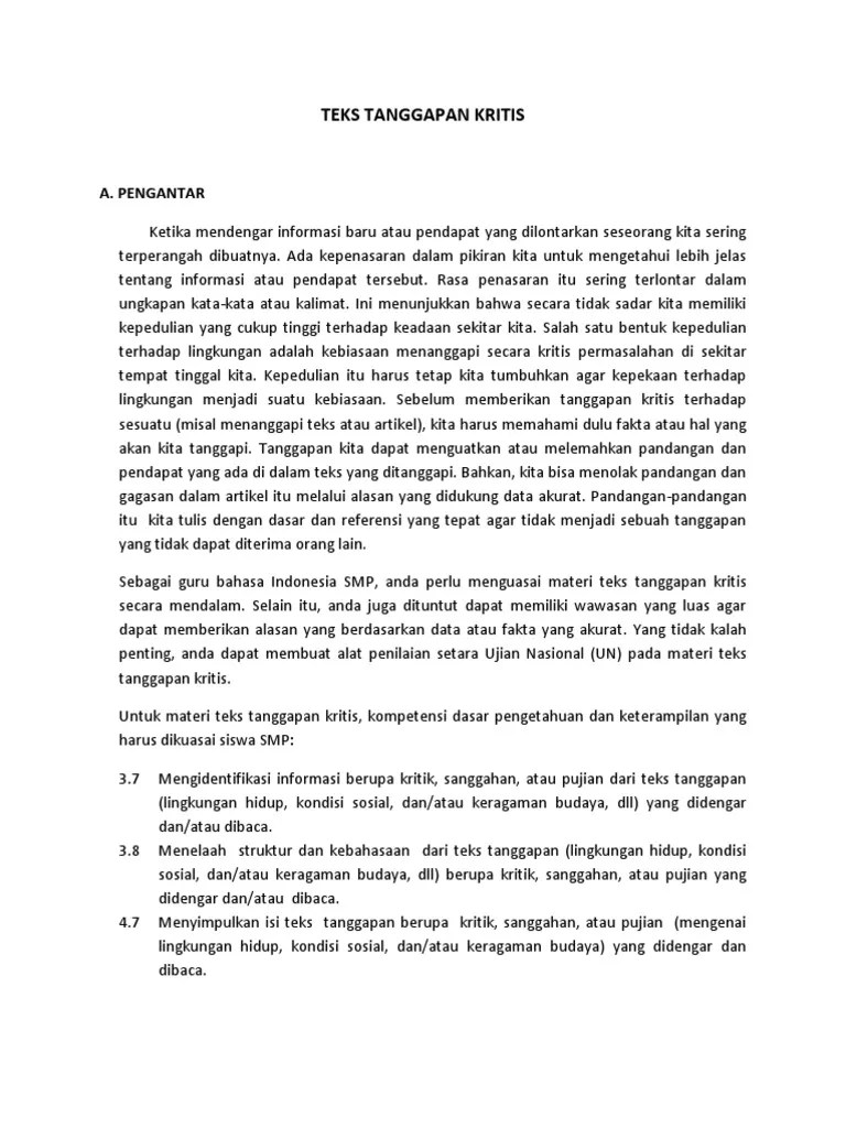 Itulah tadi contoh soal teks laporan percobaan kelas 9 beserta jawabannya. 9 Modul Ppmg Teks Tanggapan Kritis