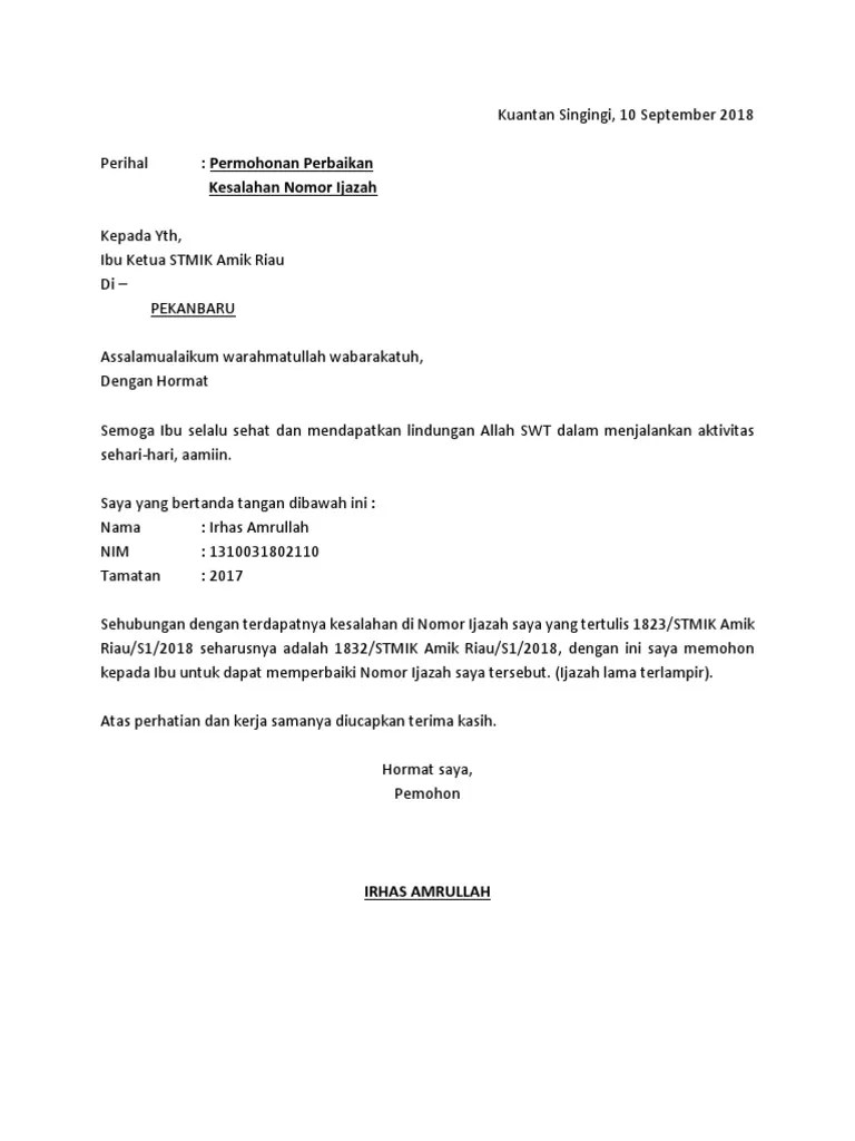 Contoh Surat Permohonan Perbaikan Ijazah (AutoRecovered) | PDF