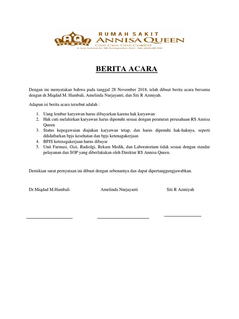 Contoh Surat Berita Acara Lembur 
