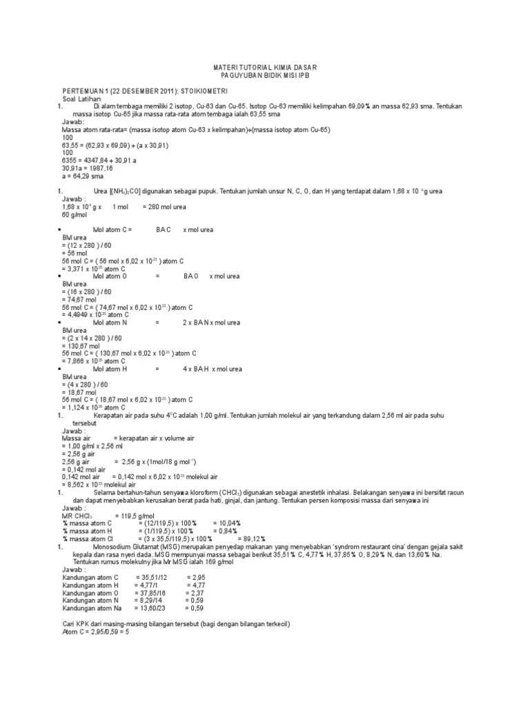 Soal Soal Kimia Dasar | PDF