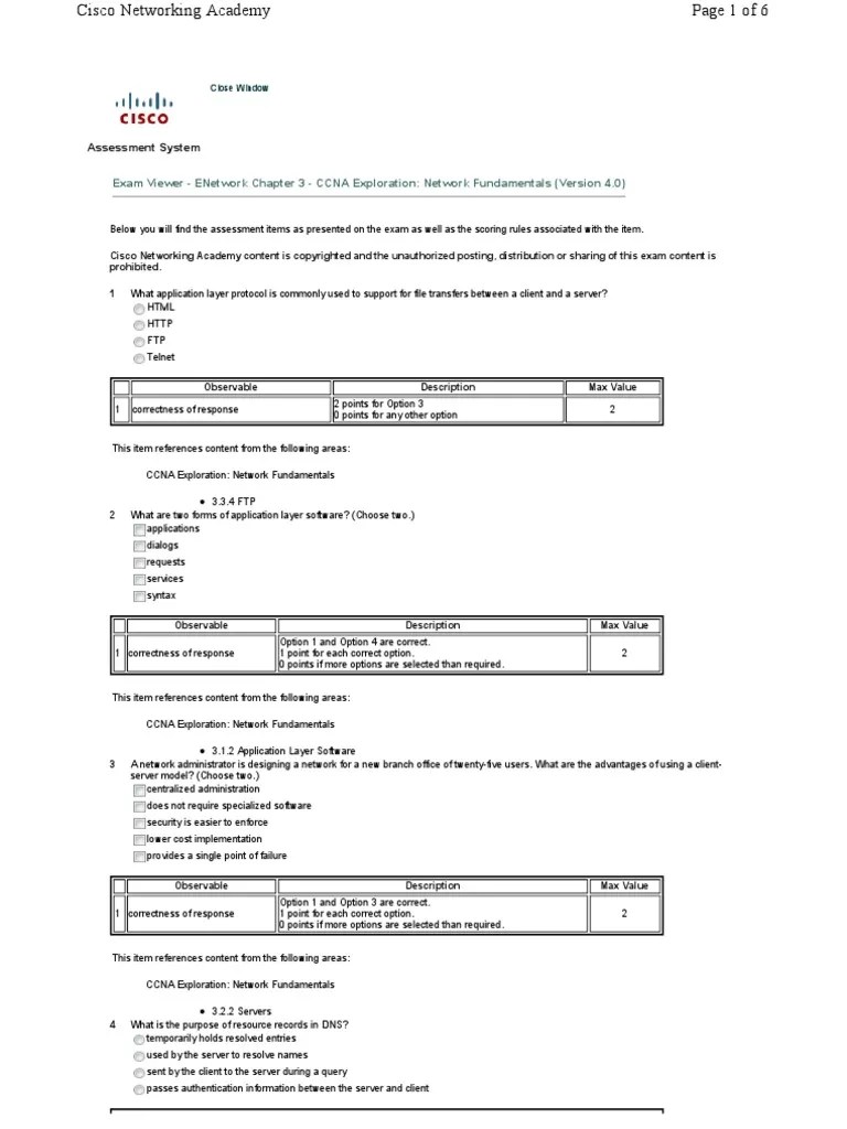 Exam Viewer - Enetwork Chapter 3 - Ccna Exploration: Network ...
