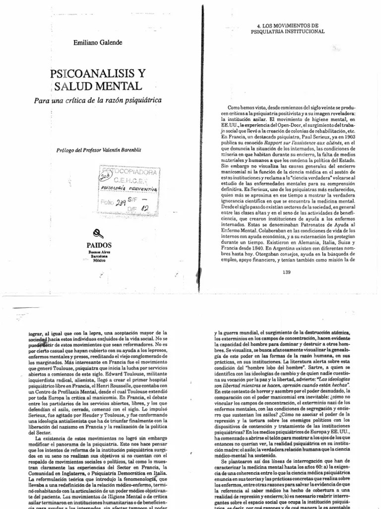 Psicoanalisis Y Salud Mental EMILIANO GALENDE PDF | PDF