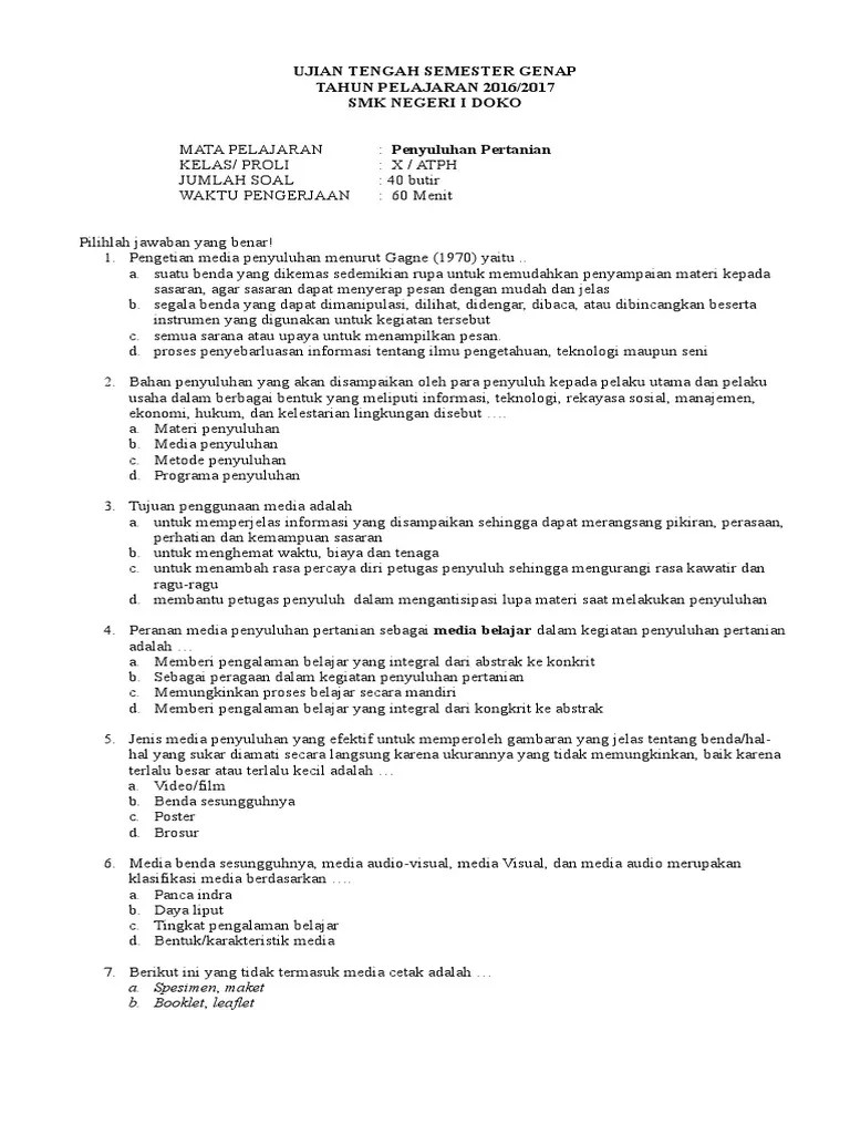 Eh gk tau nya pas gua cari tau tentang jurusan biologi murni gua ketemu satu website yg menceritakan tentang. Soal Penyuluhan Kelas X Atph Pdf